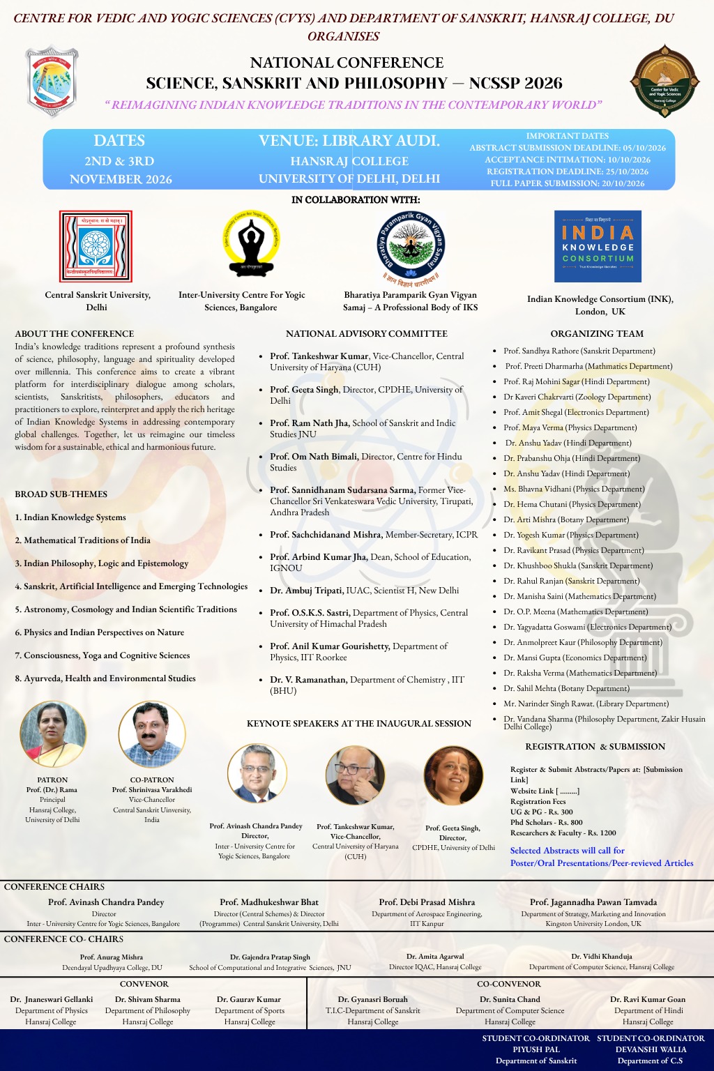 Official NCSSP 2026 conference poster with dates, venue, committees and themes